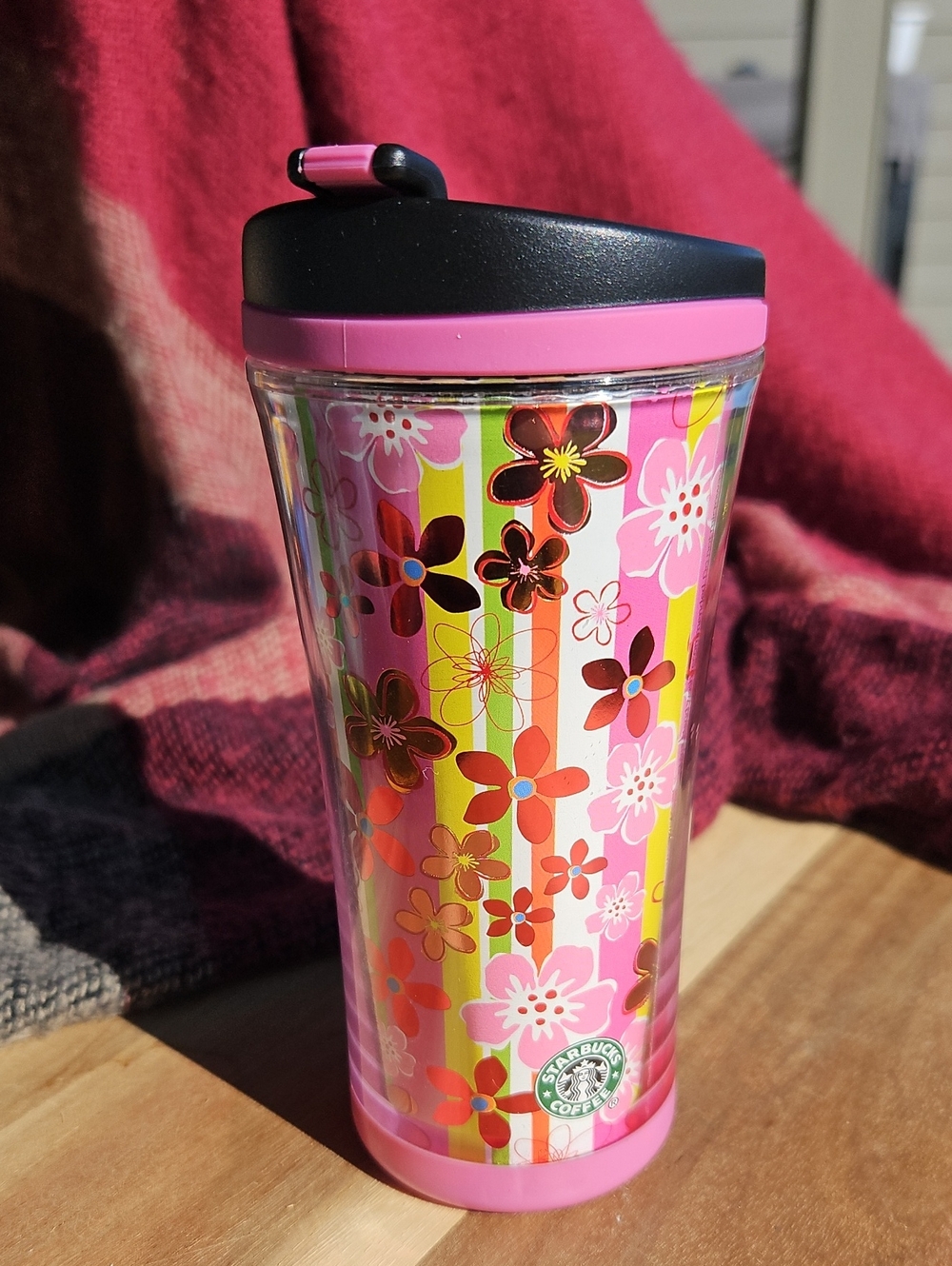 Starbucks 2007 Spring Pink & Orange Hibiscus Floral Mini Travel Tumbler (8 oz)